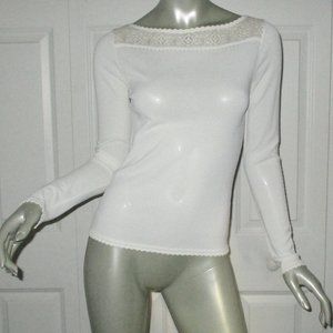 ELIE TAHARI White Sweater Scalloped Hem/Crochet Details